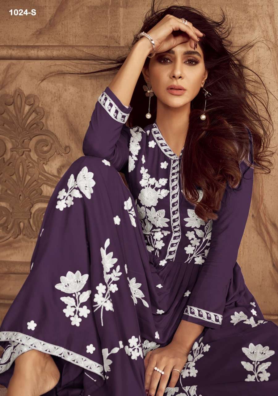 LAKHNAVI VOL 4 NEW COLOR HEAVY REYON LAKHNAWI WORK KURTI WITH PLAZZO AND DUPATTA BY S3FOREVER BRAND 1024 S C